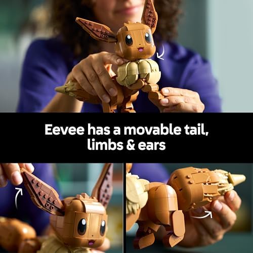 LEGO Pokémon Figura Eevee - Conjunto de Construção para Adultos - Kit de Modelo Anime com Membros, Orelhas e Cauda Articulados - Decoração DIY para Quarto ou Mesa - Ideia de Presente Colecionável para Fãs de Jogos - 72151