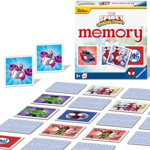 Jogo da Memória Miniatura Ravensburger Marvel Homem-Aranha e Seus Incríveis Amigos para Crianças a partir de 3 Anos - 2 a 6 Jogadores
