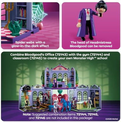Playmobil | Monster High™ | Escritório da Bloodgood | Conjunto de Escritório com a Diretora Sem Cabeça, Mesa, Relíquias e Teias de Aranha que Brilham no Escuro | Para Fãs a Partir de 5 Anos | 72143
