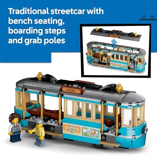 LEGO City Classic Bonde de Praia - Kit de Montagem com Trilhos, Cenário de Rua, 5 Minifiguras e 5 Figuras de Animais - Ideia de Presente de Aniversário para Meninos a partir de 7 Anos - 60506