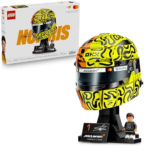 LEGO® McLaren Capacete Mastercard F1 Team Lando Norris - Produto Oficial de F1 - Kit de Modelo para Exibição com Minifigura Colecionável - Presente para Meninos a partir de 14 Anos e Fãs Adultos de Automobilismo - 43023