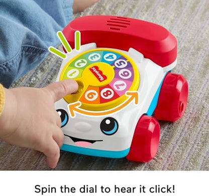 Fisher-Price Carrinho de brinquedo Baby com telefone que fala, empurre e emita sons para estimular o desenvolvimento de bebês a partir de 6 meses, JKD56