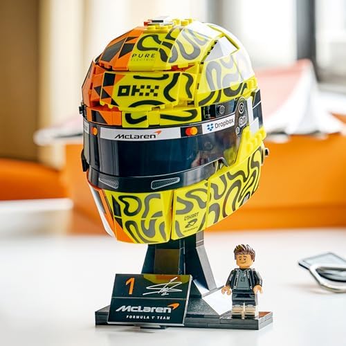 LEGO® McLaren Capacete Mastercard F1 Team Lando Norris - Produto Oficial de F1 - Kit de Modelo para Exibição com Minifigura Colecionável - Presente para Meninos a partir de 14 Anos e Fãs Adultos de Automobilismo - 43023