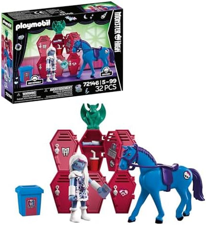 Playmobil | Monster High™ | Monster High: Abbey e os Armários | Cenário de corredor da escola com Abbey Bominable, Nightmare, livro que brilha no escuro e armários | Para fãs a partir de 5 anos | 72146