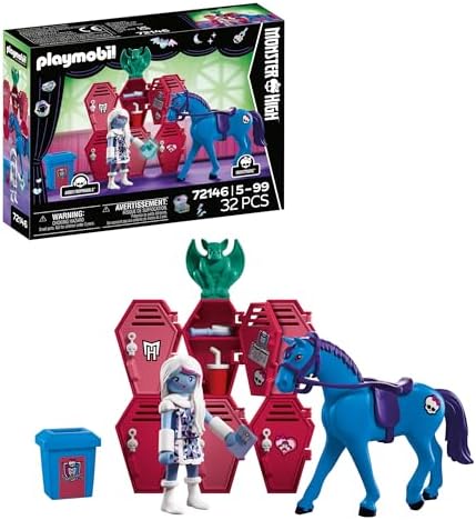 Playmobil | Monster High™ | Monster High: Abbey e os Armários | Cenário de corredor da escola com Abbey Bominable, Nightmare, livro que brilha no escuro e armários | Para fãs a partir de 5 anos | 72146