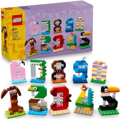 LEGO Brinquedo de Aniversário com Números - Decoração de Bolo com Animais, incluindo Cachorro, Aranha e Baleia - Decoração de Mesa e Festa ou Jogo de Contagem - Ideia de Presente para Meninos e Meninas a partir de 6 Anos - 40807
