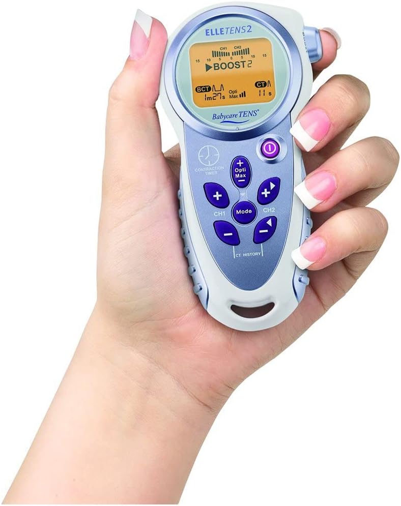 Elle TENS 2 com temporizador de contrações e tecnologia Opti-Max - TENS de duplo canal para alívio da dor durante o trabalho de parto - pode ser usado após o parto - com eletrodo e baterias.