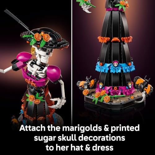 LEGO Ideas La Catrina – Kit de modelo para adultos, inclui figura de esqueleto com flores artificiais e borboletas-monarca – Decoração de Día de los Muertos – Ideia de presente "faça você mesmo" – 21372