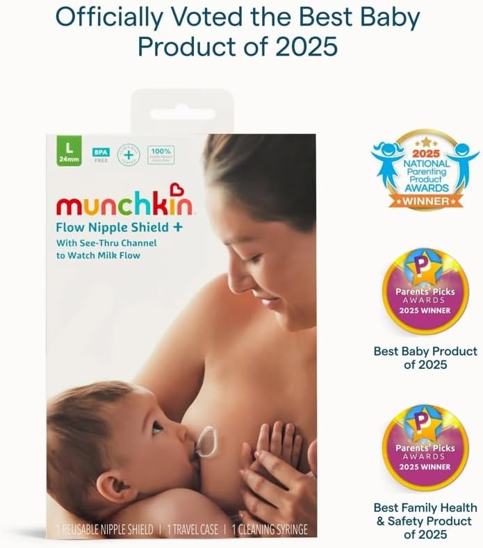 Munchkin Flow Nipple Shield+ | Acompanhe o fluxo de leite enquanto amamenta | Amamentação e itens essenciais para o bebê