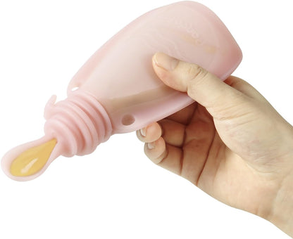 PandaEar Conjunto de 3 saquinhos de silicone reutilizáveis para papinha de bebê , com 3 colheres dosadoras de silicone para purê, livres de BPA, para armazenamento de alimentos para bebês, 156g (rosa escuro/rosa claro/linho)