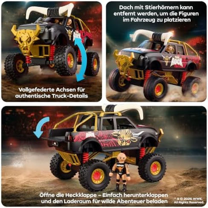 Playmobil | WWE® | Monster Truck WWE The Rock | Monster Truck com suspensão, chifres e figura do The Rock | Para fãs a partir de 5 anos | 71955