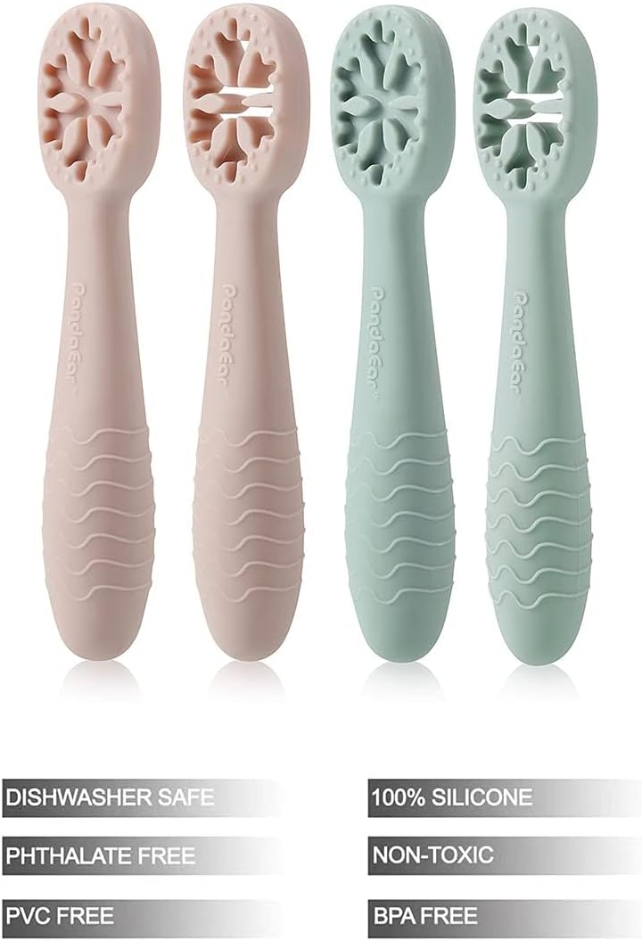 PandaEar Conjunto de 4 Colheres para Bebê com Design de Floco de Neve | Utensílio de Silicone Livre de BPA para Autoalimentação | Introdução Alimentar Participativa | Ideal para a Fase de Dentição |