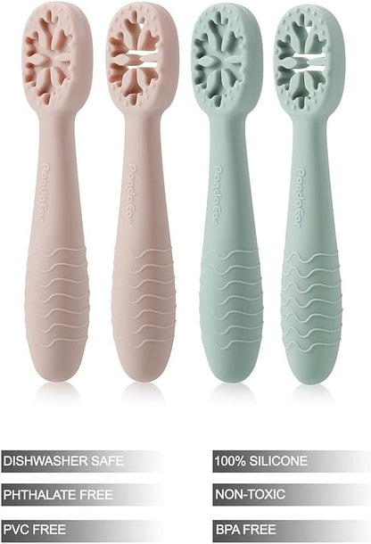 PandaEar Conjunto de 4 Colheres para Bebê com Design de Floco de Neve | Utensílio de Silicone Livre de BPA para Autoalimentação | Introdução Alimentar Participativa | Ideal para a Fase de Dentição |