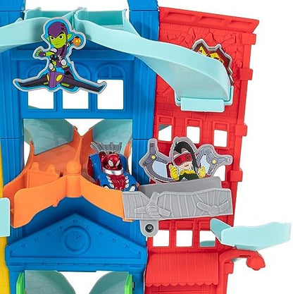 Conjunto de Pista Amazing Metals City do Homem-Aranha e seus Incríveis Amigos da Marvel, com 60 cm de altura - Inclui dois veículos exclusivos de metal fundido de 7,5 cm - Brinquedos de super-heróis para crianças a partir de 3 anos