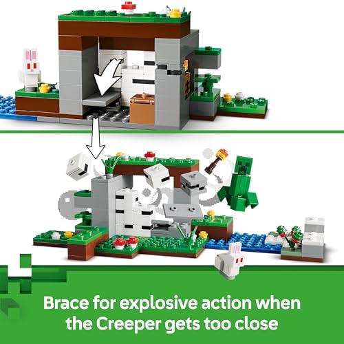 LEGO Minecraft Primeira Noite de Aventura - Brinquedo Interativo com 7 Figuras, incluindo Alex, Creeper, Esqueleto e Lobo da Floresta - Presente Gamer para Meninos e Meninas a partir de 8 Anos - 21593