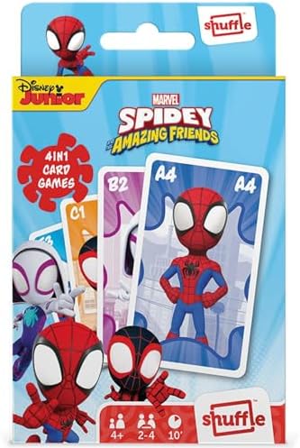 Jogo de Cartas Shuffle do Homem-Aranha e seus Incríveis Amigos para Crianças - 4 em 1: Snap, Pares, Famílias Felizes e Jogo de Ação. Guia de Jogo Incluso. Para maiores de 4 anos. Multicolorido.