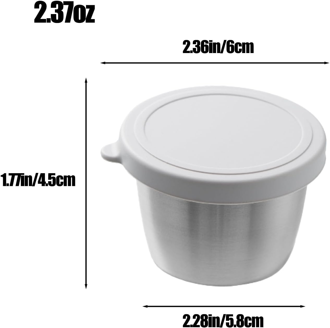 PandaEar Conjunto de 6 recipientes de aço inoxidável de 70 ml (2,4 oz) para molho de salada, com tampas à prova de vazamentos. Copos pequenos e reutilizáveis para molho de salada, lancheira, viagens e preparação de refeições.