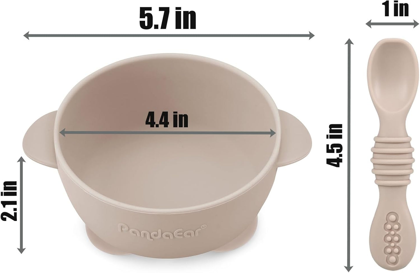 PandaEar Conjunto de 3 Tigelas com Ventosa para Bebê com 3 Colheres, Tigela de Silicone Fixa para Alimentos, Suprimentos para Introdução Alimentar para Bebês e Crianças Pequenas, Livre de BPA (Marrom Linho Bege)