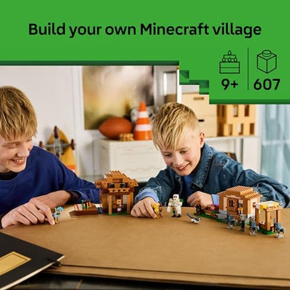 LEGO Minecraft Evoker Ataque à Vila - Modelo de Casa com Jardim, 11 Figuras incluindo Pedreiro e Golem de Ferro - Decoração para Quarto Infantil - Presente para Gamers a partir de 9 Anos - 21596