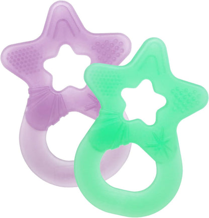 Dentistar Star Teether Pacote de 2, brinquedo de dentição para bebês com mais de 3 meses, anel de dentição de bebê de silicone macio para alívio da dor nos dentes e gengivas