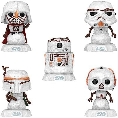 Funko POP! Star Wars: Edição de Natal - Darth Vader, Stormtrooper, Boba Fett, C-3PO, R2-D2 e Bonecos de Neve - Pacote com 5 - Exclusivo da Amazon - Figuras de Vinil Colecionáveis - Ideia de Presente - Produto Oficial - Para Fãs de Filmes