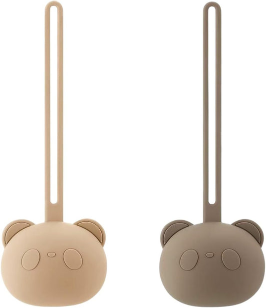 PandaEar Conjunto de 2 Estojos Porta-Chupetas de Silicone em Formato de Urso com Alça para Viagem e Uso Portátil, Recipiente Macio e Portátil para Chupetas de Bebês Recém-Nascidos e Crianças Pequenas