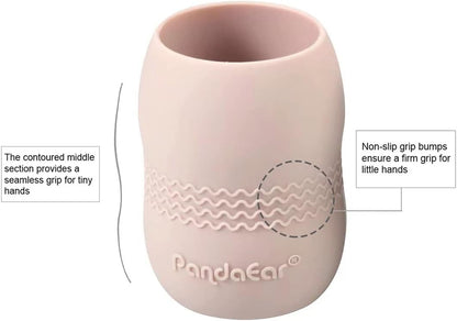 PandaEar Prato de silicone com ventosa + copo de transição + colher e garfo para alimentação infantil, prato dividido com ventosa para bebês e crianças pequenas, conjunto de itens para alimentação infantil, cor rosa caranguejo