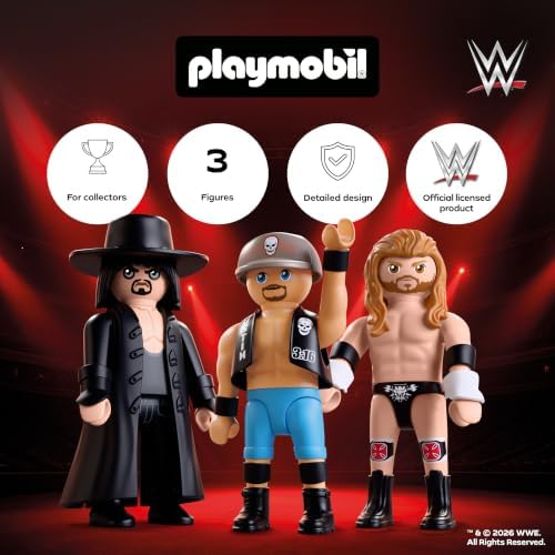 Playmobil | WWE® | Multipack Attitude Era | Conjunto de figuras com Undertaker, “Stone Cold” Steve Austin e Triple H | Para fãs a partir de 5 anos | 71957