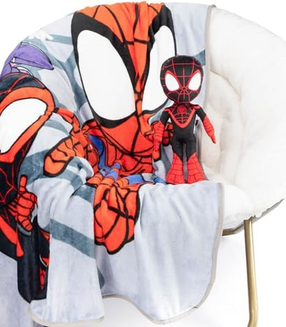 Conjunto de pelúcia infantil Jay Franco Marvel Spidey & His Amazing Friends Miles Morales Mini Pillow Buddy e cobertor macio de 130 x 150 cm - Conjunto de 2 peças super macio para aconchegar as crianças
