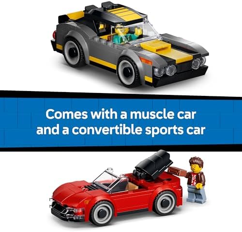 LEGO City Lava-Jato - Inclui 2 Carrinhos, Função de Lavagem e 4 Minifiguras com Acessórios - Ideia de Presente de Aniversário para Meninos a partir de 6 Anos - 60497