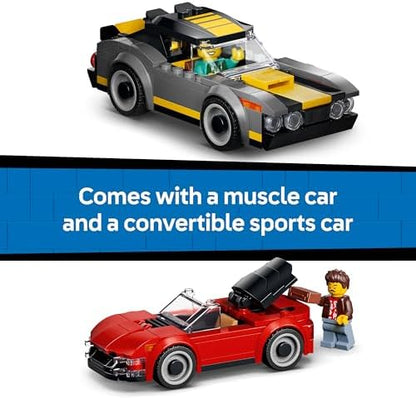 LEGO City Lava-Jato - Inclui 2 Carrinhos, Função de Lavagem e 4 Minifiguras com Acessórios - Ideia de Presente de Aniversário para Meninos a partir de 6 Anos - 60497