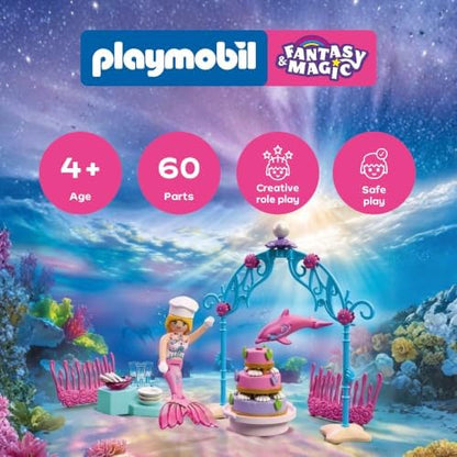 Playmobil | Fantasia e Magia | Buffet de Casamento Subaquático | Buffet com Bolo de Três Andares e Presilhas de Cabelo de Coral | Brinquedo para Crianças a partir de 4 Anos | 72108
