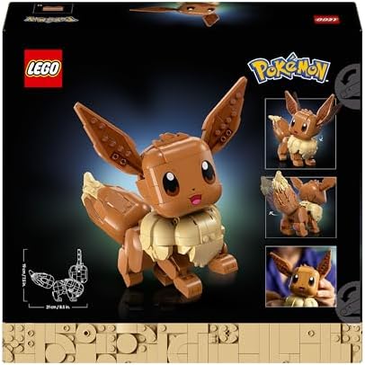 LEGO Pokémon Figura Eevee - Conjunto de Construção para Adultos - Kit de Modelo Anime com Membros, Orelhas e Cauda Articulados - Decoração DIY para Quarto ou Mesa - Ideia de Presente Colecionável para Fãs de Jogos - 72151