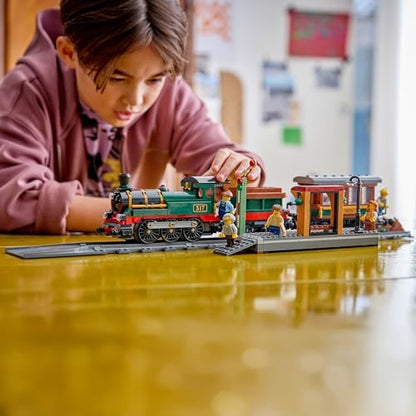 LEGO City Trem a Vapor Vintage - Kit de Modelo STEM - Conjunto com Estação, Trilhos, Controles da Cabine, Sinal de Parada e 5 Minifiguras - Presente de Aniversário para Meninos a partir de 7 Anos - 60511