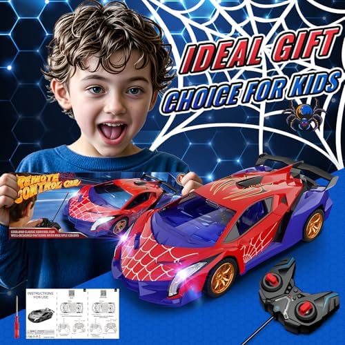 Carro-aranha de controle remoto 1:18 com luzes piscantes, carros de drift RC de 2,4 GHz, brinquedos de aranha, presente de aniversário para meninos de 3 a 10 anos.