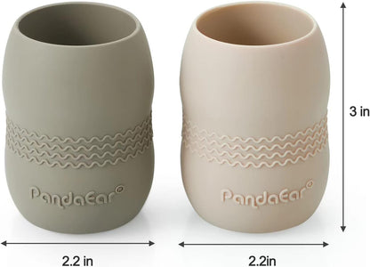 PandaEar Kit de Introdução Alimentar para Bebês em Silicone | Prato Dividido com Ventosas e 2 Copos Pequenos com 2 Colheres e 2 Garfos | Conjunto para Alimentação Independente Guiada pelo Bebê