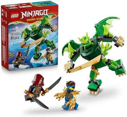 LEGO NINJAGO Pacote de Batalha do Robô Dragão do Lloyd - Brinquedo Ninja com Figura de Ação, 3 Minifiguras e Katanas - Decoração para Quarto Infantil - Presente para Meninos a partir de 6 Anos e Fãs de Dragões - 71862