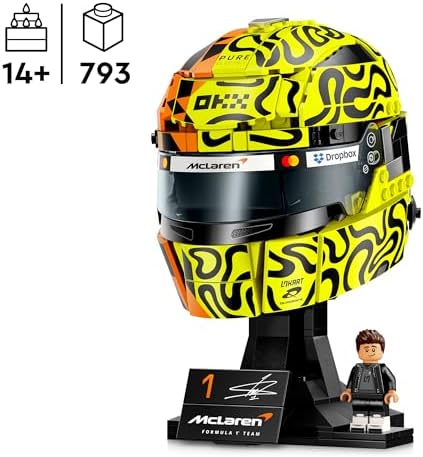 LEGO® McLaren Capacete Mastercard F1 Team Lando Norris - Produto Oficial de F1 - Kit de Modelo para Exibição com Minifigura Colecionável - Presente para Meninos a partir de 14 Anos e Fãs Adultos de Automobilismo - 43023