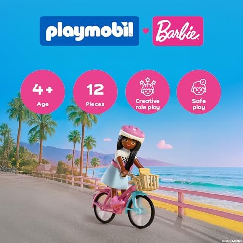 Playmobil | Barbie x Barbie Brooklyn | Conjunto de Bicicleta com Boneca Barbie Estilosa, Acessórios e Estilo de Vida Praiano | Para Crianças a partir de 4 Anos | 72125