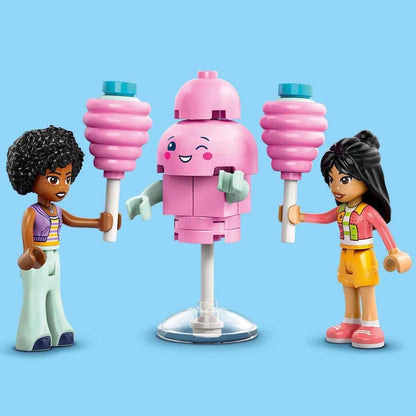 LEGO Friends Suporte de algodão doce e brinquedo de scooter, conjunto de construção criativa infantil com minibonecas de 2 personagens, carrinho de comida com rodas e acessórios, presente para meninas de 6 anos ou mais