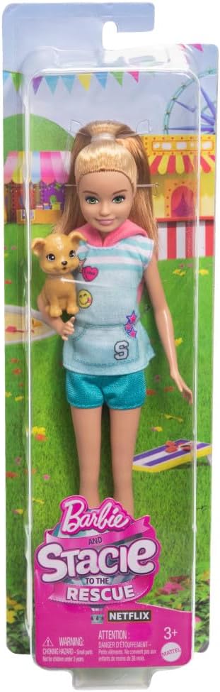 Muñeca Barbie Stacie con perro, de Barbie y Stacie a Rescue Movie Toys, muñeca de pelo rubio, HRM05