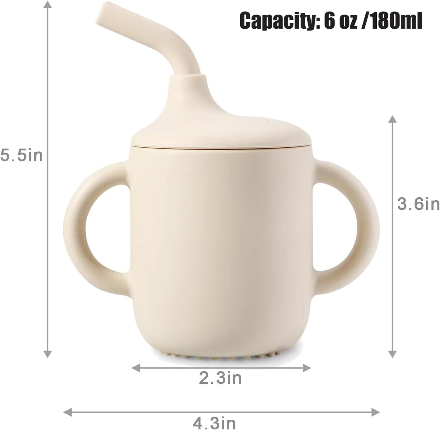 PandaEar 2 Pack Silicone Sippy Cups for Toddlers with Straw & Handles| Non Spill Baby Cups from 6 Months| Weaning Cup Toddler Drinking Cup Baby First Cup (White Blue)