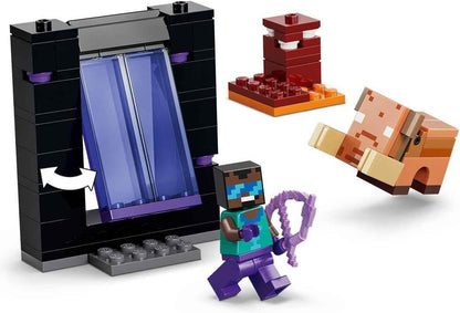 LEGO Minecraft Jornada pelos Portais do Nether e do Fim - Brinquedo de Construção com Figuras Incríveis de Herói, Enderman e Bebê Hoglin - Presente Gamer para Meninos e Meninas a partir de 7 Anos - 21584