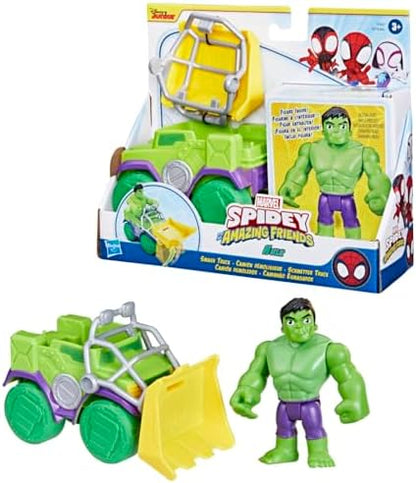 Homem-Aranha e seus amigos incríveis - Conjunto de brinquedo Marvel Hulk Smash Truck para crianças, figura de ação interativa, verde