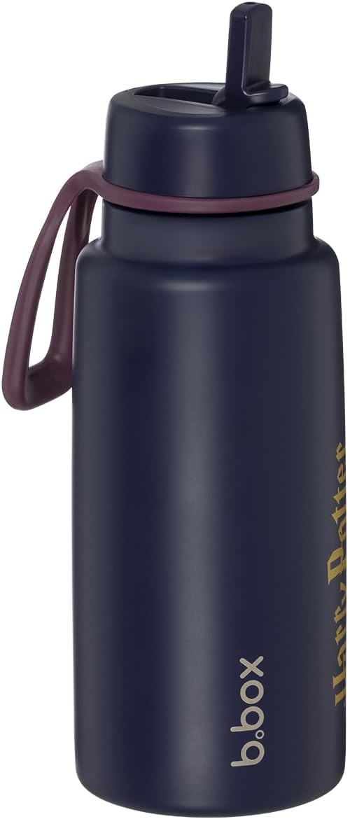 b.box Garrafa Térmica Harry Potter com Tampa Flip-Top, Tripla Camada de Aço Inoxidável, Mantém Bebidas Geladas por até 46 Horas, Tampa à Prova de Vazamentos com Canudo de Aço Inoxidável, Ideal para Viagens e Esportes, Livre de BPA, 1L