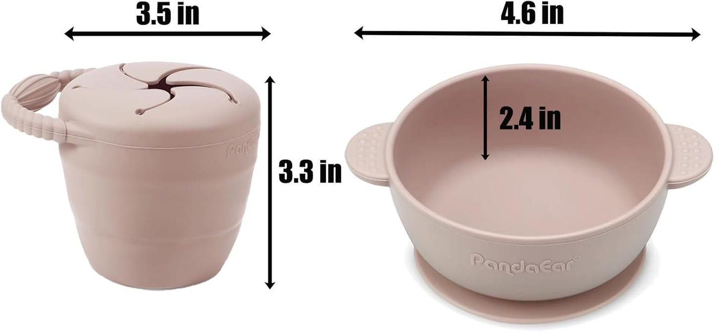 PandaEar Conjunto de alimentação para bebês em silicone | Conjunto de 9 peças para introdução alimentar guiada pelo bebê | Conjunto para alimentação do bebê | Prato dividido com ventosa, tigela, babadores,
