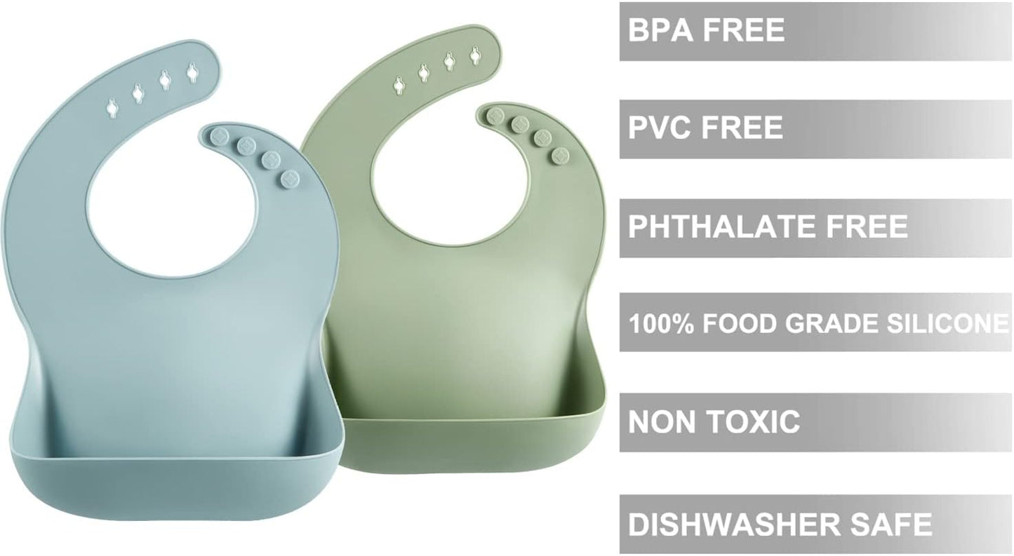 PandaEar Babadores de silicone para bebês e crianças pequenas (10 a 72 meses), impermeáveis, macios, unissex e que não fazem sujeira | Azul e Verde