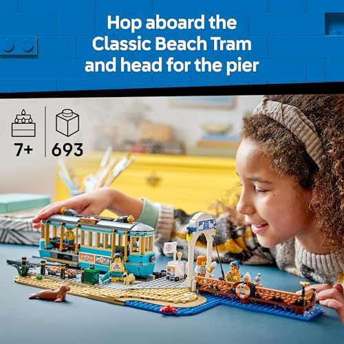 LEGO City Classic Bonde de Praia - Kit de Montagem com Trilhos, Cenário de Rua, 5 Minifiguras e 5 Figuras de Animais - Ideia de Presente de Aniversário para Meninos a partir de 7 Anos - 60506