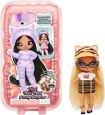NA NA NA Fuzzy Surprise Série 1 - Linda Tigresa - Boneca Fashion Articulada de 18 cm - Inspirada em Tigre com Corpo Aveludado, Chapéu, Óculos, Roupa e Sapatos - Brinquedo para Crianças a partir de 4 Anos