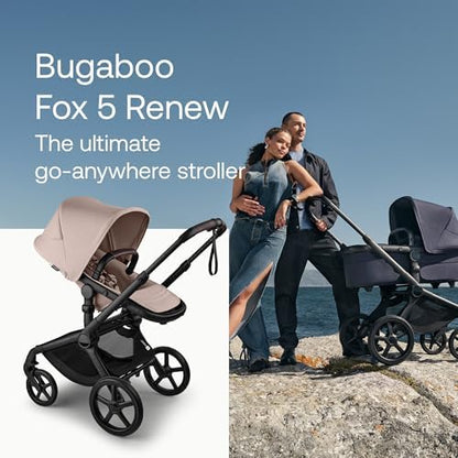 Bugaboo Carrinho de Bebê Fox 5 Renew All-Terrain, 2 em 1, com Suspensão Total, Fácil de Dobrar, Assento Extensível para Crianças, Manobrabilidade com Uma Só Mão, Chassi Preto e Capota Desert Taupe Melange